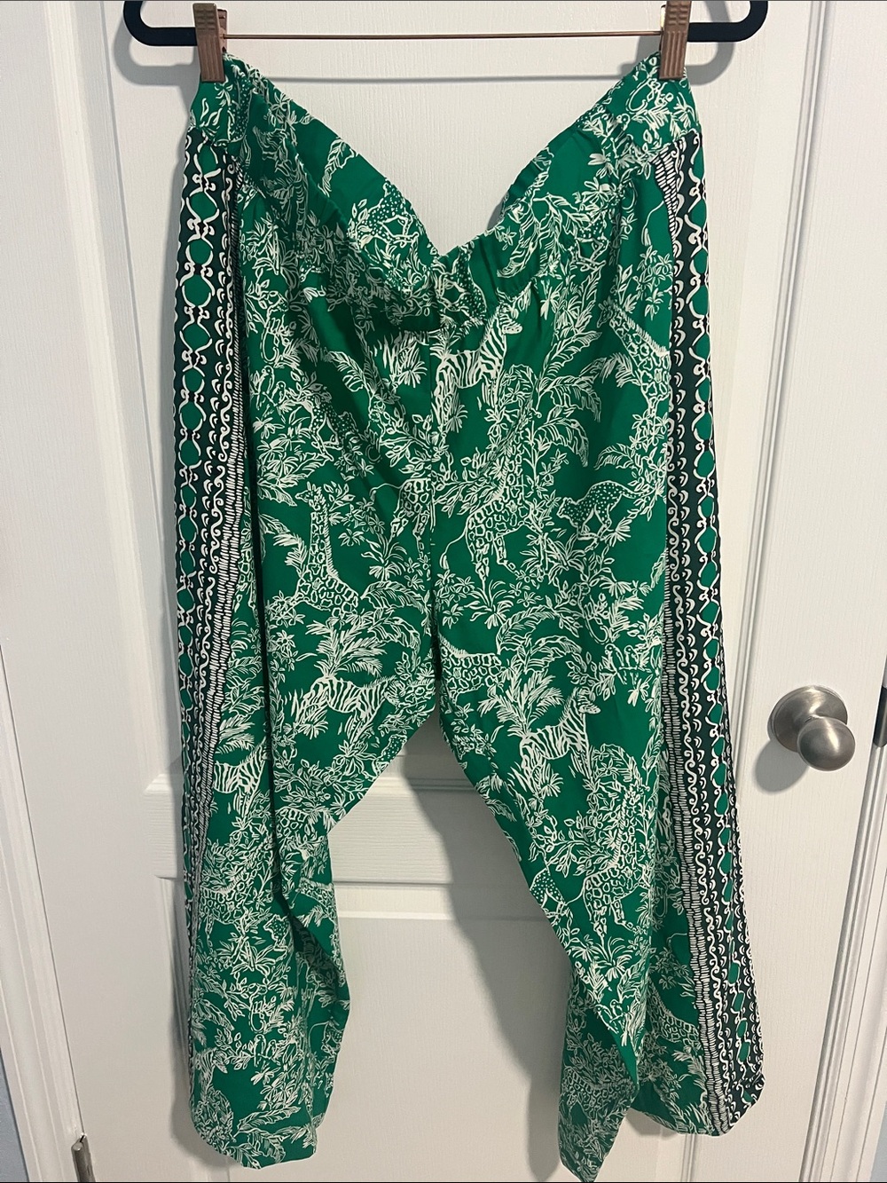 Lilly Pulitzer Size XXL Green & White Printed Wide-Leg Pants Plazzo